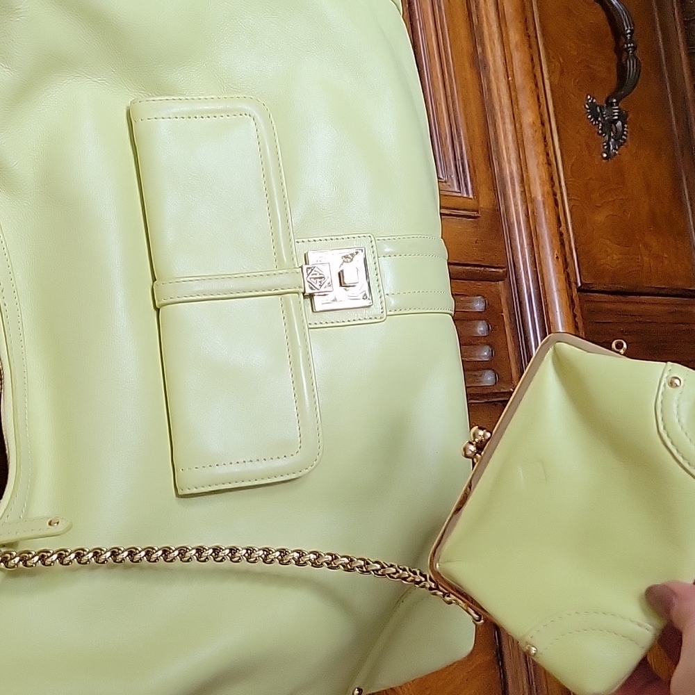EILEEN WEST Scrumptious Pale Green Leather Large Handbag with Coin purse BEAUTY - Picture 2 of 11